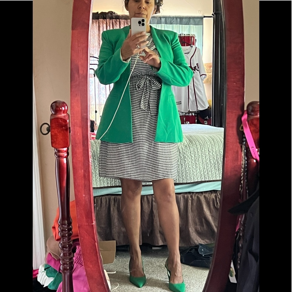 H&M Green Mini Dress (with black & white houndstooth)